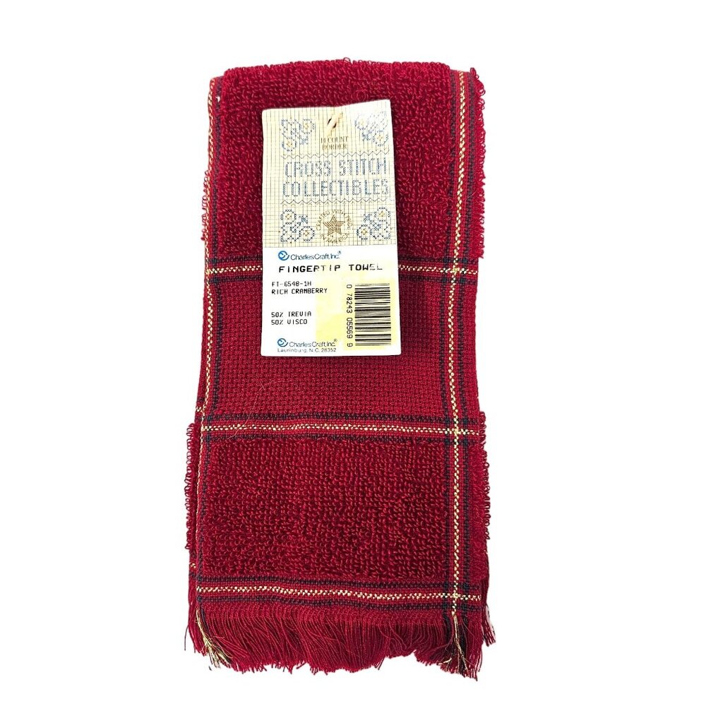 NEW Charles Craft Cranberry 14-Count Border Fingertip Towel Cross Stitch Plaid